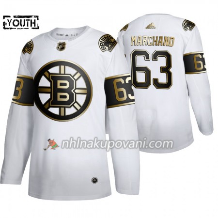 Boston Bruins Dresy Brad Marchand 63 Adidas 2019-2020 Golden Edition Bílá Authentic - Dětské Boston Bruins Dresy Brad Marchand 63 Adidas 2019-2020 Golden Edition Bílá Authentic - Dětské